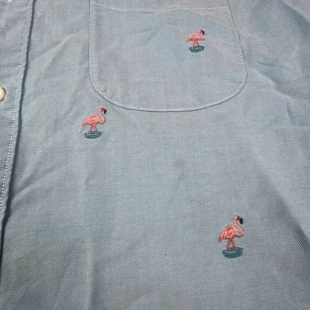 J.Crew Flamingo Embroidered Oxford Shirt Mens Large Blue Button Front Cotton